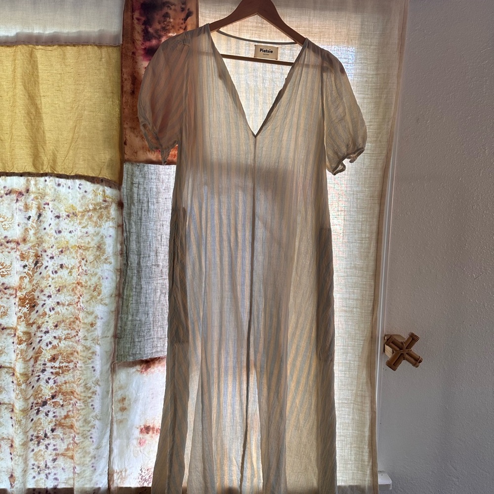 Pietsie linen cotton dress striped white and blue